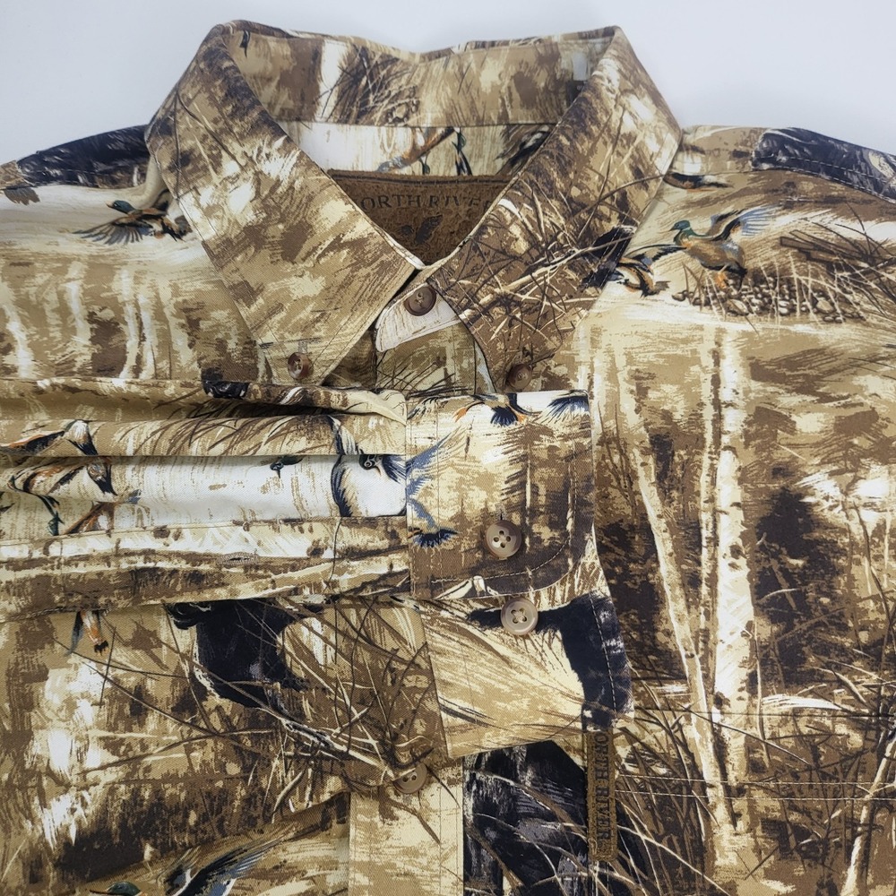 North River Hunting Shirt Men's XL Ducks Labs Outdoor Print Button Up Cotton